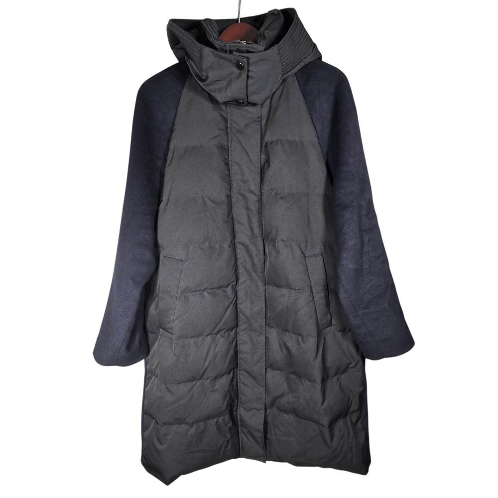 Jason Wu Collective Contrast Mixed Media Puffer Coat Womens Medium Blue Black